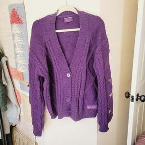 Taylor Swift Speak Now Taylor's Version Purple Cable Knit Cardi w Stars, sz M/L